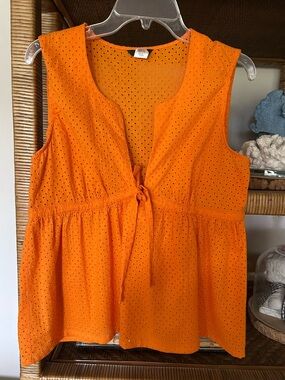 J. Crew Orange Eyelet Tie-Front Tank Top
